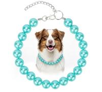BWOGUE Chunky Pearl Dog Necklace (Beads 20mm) with Double-Layer Tainless Steel Wire Rope, Elegant Classic Big Pearl Collar Necklace Jewellery Accessories for Medium Large Dogs (Blue,2XL(19.0"-22.0"))