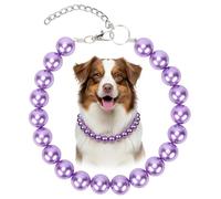 BWOGUE Chunky Pearl Dog Necklace (Beads 20mm) with Double-Layer Tainless Steel Wire Rope, Elegant Classic Big Pearl Collar Necklace Jewellery Accessories for Large Dogs (Purple,2XL(19.0"-22.0"))