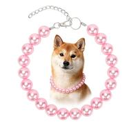 BWOGUE Chunky Pearl Dog Necklace (Beads 20mm) with Double-Layer Tainless Steel Wire Rope, Elegant Classic Big Pearl Collar Necklace Jewellery Accessories for Medium Large Dogs (Pink,M(14.5"-17.5"))