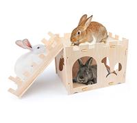 BWOGUE Extra Large Wooden Rabbit Castle Bunny House and Hideouts Detachable Small Animal Play Hideaway Hut for Indoor Adult Rabbit Guinea Pig Chinchilla Habitat