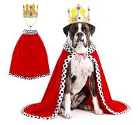 BWOGUE Large Dog King Cloak Costume, Halloween Dog King Crown and Cape Set, Adjustable Funny Pet King Prince Cloak Costume for Medium Large Dogs Queen Prince and Princess Cosplay