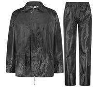 BWOLF Himalaya Men's Rain Suit Long Sleeve Waterproof with Elastic Waist Hooded Jacket Suit Rainwear Rain Jacket + Rain Trousers 2 Pockets, black, XXL