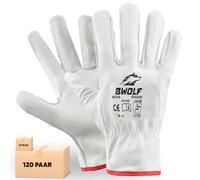 BWOLF Mana Leather Work Gloves - 12/60 Pairs, Thorn-Proof & Tear-Resistant with Elasticated Wrist - 12 stück, Size 10