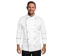 BWOLF NOBU Chefs Jacket, Unisex Chef's Clothing, Professional Hotel Uniform with Long Sleeves and Contrasting Red Buttons, Chef's Jacket for Men & Women - White/Black, white/black, M