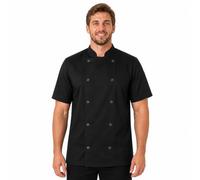 BWOLF Nozomi Chef's Jacket, Unisex Chef's Jacket, Women's Chef's Jacket, Men's Black/White, Chef's Clothing, Professional Chef Uniform, Short Sleeve, Black (black 1), XXL