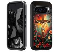 BWOOLL Case for Google Pixel 10 Pro XL and Google Pixel 9 Pro XL, Heavy Duty 3 in 1 Hybrid Hard PC & Soft Silicone [Military Grade] Shockproof Drop Protection Case, Christian Cross Jesus