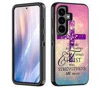 BWOOLL Case for Samsung Galaxy S26 Plus/ S25 Plus/ S24 Plus 6.7 inch, Heavy Duty 3 in 1 Hybrid Hard PC & Soft Silicone Shockproof Drop Protection Case, Christian Cross Bible Verse Phil 4:13