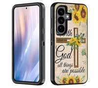 BWOOLL Case for Samsung Galaxy S26 Plus/ S25 Plus/ S24 Plus 6.7 inch, Heavy Duty 3 in 1 Hybrid Hard PC & Soft Silicone Shockproof Drop Protection Case, Christian Cross Bible Verse Matthew 19:26