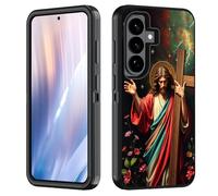 BWOOLL Case for Samsung Galaxy S26 Plus/ S25 Plus/ S24 Plus 6.7 inch, Heavy Duty 3 in 1 Hybrid Hard PC & Soft Silicone [Military Grade] Shockproof Drop Protection Case, Christian Jesus Holy Cross