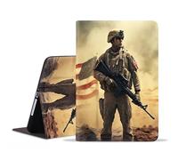 BWOOLL Case for Samsung Galaxy Tab A11 Plus 2025 / Samsung Galaxy Tab A9 Plus 2023 11 Inch, Slim Lightweight PU Leather Stand Cover with Auto Wake/Sleep, American Army Soldier