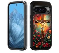 BWOOLL Designed Case for Google Pixel 10/10 Pro & Pixel 9/9 Pro, Heavy Duty 3 in 1 Hybrid Hard PC & Soft Silicone [Military Grade] Shockproof Drop Protection Case, Christian Cross Jesus