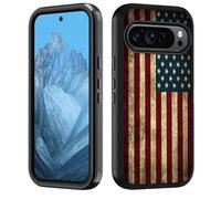 BWOOLL Designed Case for Google Pixel 10/10 Pro & Pixel 9/9 Pro, Heavy Duty 3 in 1 Hybrid Hard PC & Soft Silicone [Military Grade] Shockproof Drop Protection Case, Vintage American Flag