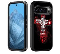 BWOOLL Designed Case for Google Pixel 10/10 Pro & Pixel 9/9 Pro, Heavy Duty 3 in 1 Hybrid Hard PC & Soft Silicone Shockproof Drop Protection Case, Christian Cross Bible Verse Quotes Romans 1:16