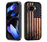 BWOOLL Designed for Google Pixel 10a Case, Heavy Duty 3 in 1 Hybrid Hard PC & Soft Silicone Shockproof Drop Protection Case for Google Pixel 10a 2026, Vintage Wooden Board American Flag