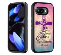 BWOOLL Designed for Google Pixel 10a Case, Heavy Duty 3 in 1 Hybrid Hard PC & Soft Silicone Shockproof Drop Protection Case for Google Pixel 10a 2026, Christian Cross Bible Verse Phil 4:13