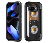 BWOOLL Designed for Google Pixel 10a Case, Heavy Duty 3 in 1 Hybrid Hard PC & Soft Silicone Shockproof Drop Protection Case for Google Pixel 10a 2026, Vintage 80s Music Cassette