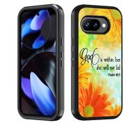 BWOOLL Designed for Google Pixel 10a Case, Heavy Duty 3 in 1 Hybrid Hard PC & Soft Silicone Shockproof Drop Protection Case for Google Pixel 10a 2026, Daisy Floral Quote Bible Verses Psalm 46:5