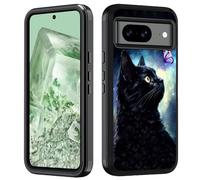 BWOOLL Designed for Google Pixel 8 Case, Heavy Duty 3 in 1 Hybrid Hard PC & Soft Silicone Shockproof Drop Protection Case for Google Pixel 8 (6.2", 2023), Black Cat and Butterfly