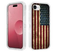BWOOLL Designed for iPhone 16e Case, Heavy Duty 3 in 1 Hybrid Hard PC & Soft Silicone Shockproof Drop Transparent Protection Case for iPhone 16e 2025 6.1", Vintage American Flag