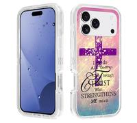 BWOOLL Designed for iPhone 17 Pro Case, Heavy Duty 3 in 1 Hybrid Hard PC & Soft Silicone Shockproof Drop Transparent Protection Case for iPhone 17 Pro 6.3", Christian Cross Bible Verse Phil 4:13