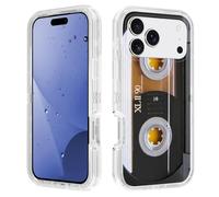 BWOOLL for iPhone 17 Pro Max Case, Heavy Duty 3 in 1 Hybrid Hard PC & Soft Silicone Shockproof Drop Transparent Protection Case for iPhone 17 Pro Max 6.9", Vintage 80s Music Cassette