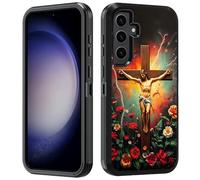 BWOOLL for Samsung Galaxy S25 FE Case, Heavy Duty 3 in 1 Hybrid Hard PC & Soft Silicone Shockproof Drop Protection Case for Samsung Galaxy S25 FE 5G 6.7", Christian Cross Jesus