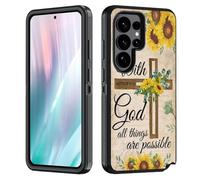 BWOOLL for Samsung Galaxy S26 Ultra Case, Heavy Duty 3 in 1 Hybrid Hard PC & Soft Silicone Shockproof Drop Protection Case for Galaxy S26 Ultra 5G 6.9", Christian Cross Quote Bible Verse Matthew 19:26