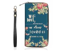 BWOOLL Inspirational Quote Print Wallet for Women Large Capacity Wallet Credit Card Holder PU Leather Zipper Clutch Purse Phone Wallet, Floral Quote Bible Verse John 4:19