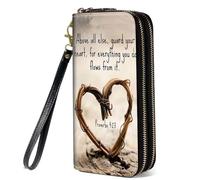 BWOOLL Inspirational Quote Print Wallet for Women Wallet Credit Card Holder PU Leather Double Zip Clutch Purse Wallet, Quote Bible Verse Proverbs 4:23