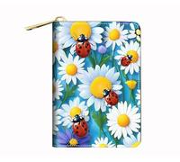 BWOOLL RFID Credit Card Holder Wallets for Women, Leather Card Case Wallet with Zipper, Indian Tribal Girl, Daisy Flowers Ladybug, Fashions