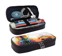 BWPDPXFJ Abstract Music Themed -Print Personalized Leather Pencil Case for Students, Compact Stylish Organizer with Zipper Closure Pouch.