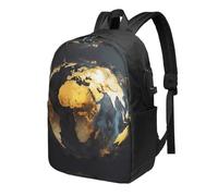 BWPDPXFJ Abstract World Globe -Print 17-Inch Laptop Backpack For Students & Commuters, Water-Resistant Polyester, Lightweight Ergonomic Hiking & Travel Backpack With Laptop Sleeve.