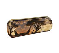 BWPDPXFJ Africa Giraffe Majestic Tree -Print Eco-Friendly Leather Pencil Case/Zipper - Compact Cylinder Organizer for School, Office & Travel