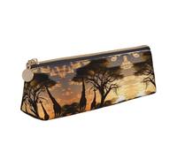 BWPDPXFJ Africa Giraffe Majestic Tree -Print Triangular Leather Pencil Case - Eco-Friendly Crossgrain Organizer W/Premium Zipper for School, Office & Travel