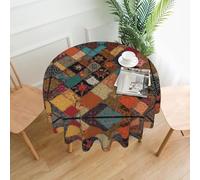 BWPDPXFJ African Style Patchwork -Print Waterproof Round Tablecloth- Wrinkle-Resistant, Machine-Washable Cover For Indoor/Outdoor Dining & Events