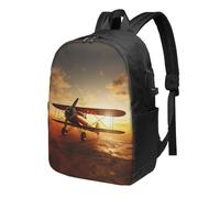 BWPDPXFJ Aircraft Plane at Sunset -Print 17-Inch Laptop Backpack For Students & Commuters, Water-Resistant Polyester, Lightweight Ergonomic Hiking & Travel Backpack With Laptop Sleeve.
