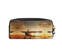 BWPDPXFJ Aircraft Plane at Sunset -Print Leather Makeup Pouch for Travel Organizer, Waterproof Cosmetic Bag with Compartments, Personalized Students Pencil Case.