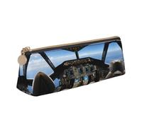 BWPDPXFJ Airplane Cockpit Print -Print Triangular Leather Pencil Case - Eco-Friendly Crossgrain Organizer W/Premium Zipper for School, Office & Travel