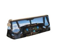 BWPDPXFJ Airplane Cockpit -Print Triangular Leather Pencil Case - Eco-Friendly Crossgrain Organizer W/Premium Zipper for School, Office & Travel