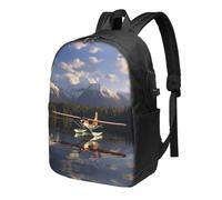 BWPDPXFJ Airplane on Lake -Print 17-Inch Laptop Backpack For Students & Commuters, Water-Resistant Polyester, Lightweight Ergonomic Hiking & Travel Backpack With Laptop Sleeve.