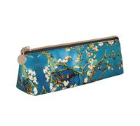 BWPDPXFJ Almond Blossom Print -Print Triangular Leather Pencil Case - Eco-Friendly Crossgrain Organizer W/Premium Zipper for School, Office & Travel