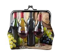 BWPDPXFJ Art Red Wine Galsses and Grapes -Print Travel Coin Purse with Wrist Strap, RFID Blocking & TSA Approved Compact Wallet for Swimming, Beach, Gift Set for Women.