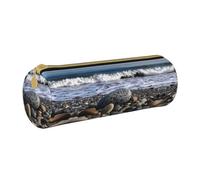 BWPDPXFJ Beach Rock -Print Eco-Friendly Leather Pencil Case/Zipper - Compact Cylinder Organizer for School, Office & Travel