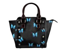 BWPDPXFJ Beautiful blue butterfly -Print Leather Crossbody Bag With Rivets, Adjustable Strap, Multiple Pockets For Women, School Office Travel.