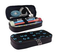 BWPDPXFJ Beautiful Blue Butterfly -Print Personalized Leather Pencil Case for Students, Compact Stylish Organizer with Zipper Closure Pouch.