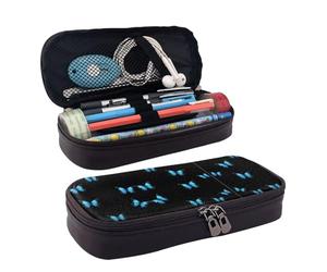 BWPDPXFJ Beautiful Blue Butterfly -Print Personalized Leather Pencil Case for Students, Compact Stylish Organizer with Zipper Closure Pouch.
