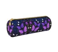 BWPDPXFJ Beautiful Glowing Butterfly -Print Eco-Friendly Leather Pencil Case/Zipper - Compact Cylinder Organizer for School, Office & Travel