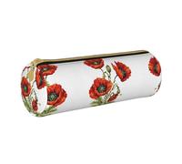 BWPDPXFJ Beautiful Poppy Flower Ink -Print Eco-Friendly Leather Pencil Case/Zipper - Compact Cylinder Organizer for School, Office & Travel
