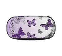 BWPDPXFJ Beautiful Purple Butterfly Art -Print Professional Large Pencil Case with Compartments - Oxford Fabric Organizer for School Supplies, Travel & Office Storage.