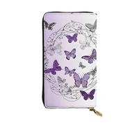 BWPDPXFJ Beautiful Purple Butterfly Art -Print Slim Leather Wallet with Zipper, 12 Card Slots & Coin Pocket, Luxury Compact Wallet for Travel, Professional Use, Gift Ideas for Her & Him.